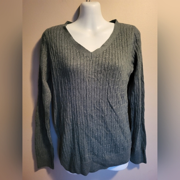 NEW  Talbots Green Ribbed Sweater, Size Petite Medium - Picture 1 of 3